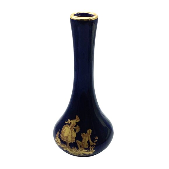 Vtg Porcelaine De Limoges France Cobalt Blue & Gold Gilt Bud Vase 6” RARE - Picture 1 of 5